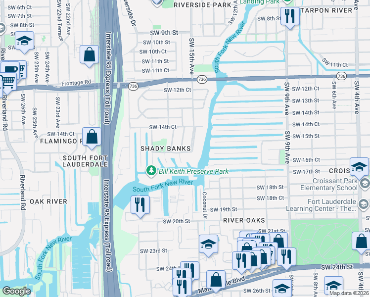 map of restaurants, bars, coffee shops, grocery stores, and more near 1510 Southwest 16th Street in Fort Lauderdale