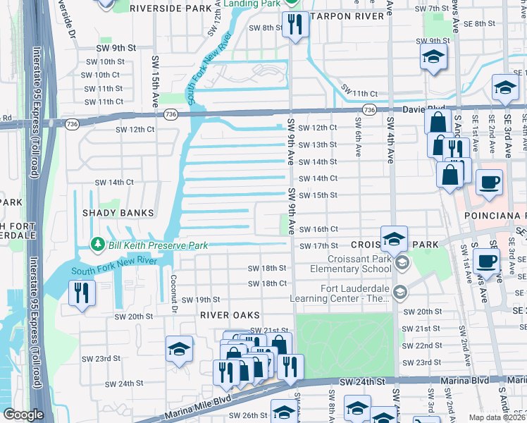 map of restaurants, bars, coffee shops, grocery stores, and more near 1534 Southwest 10th Avenue in Fort Lauderdale