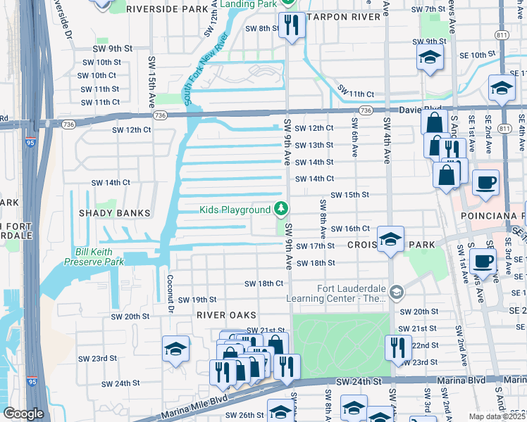 map of restaurants, bars, coffee shops, grocery stores, and more near 945 Southwest 16th Street in Fort Lauderdale