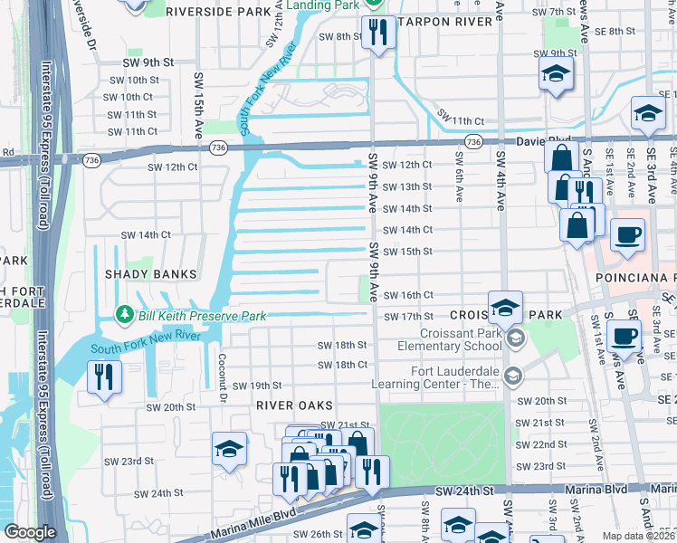 map of restaurants, bars, coffee shops, grocery stores, and more near 1534 Southwest 10th Avenue in Fort Lauderdale
