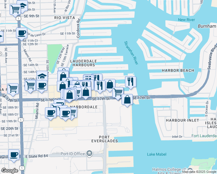 map of restaurants, bars, coffee shops, grocery stores, and more near 1785 Southeast 17th Street in Fort Lauderdale