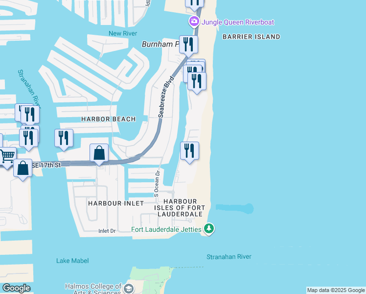 map of restaurants, bars, coffee shops, grocery stores, and more near 1696 South Ocean Lane in Fort Lauderdale