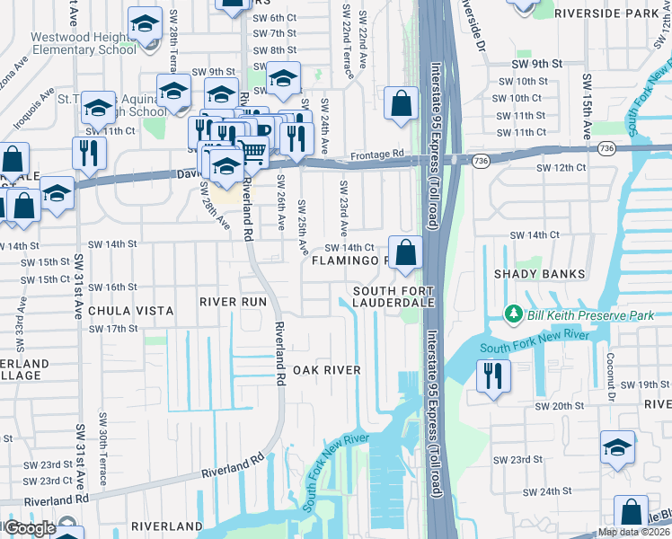map of restaurants, bars, coffee shops, grocery stores, and more near 2341 Southwest 15th Court in Fort Lauderdale