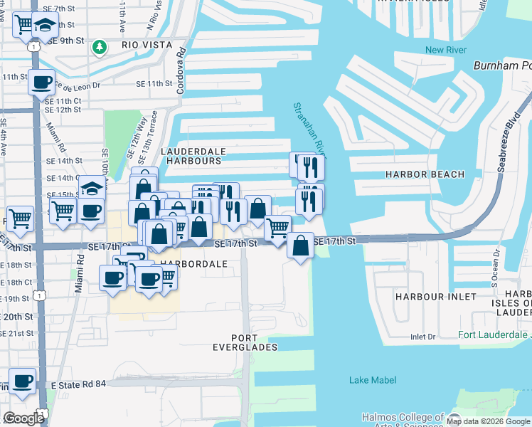map of restaurants, bars, coffee shops, grocery stores, and more near 1819 Southeast 17th Street in Fort Lauderdale