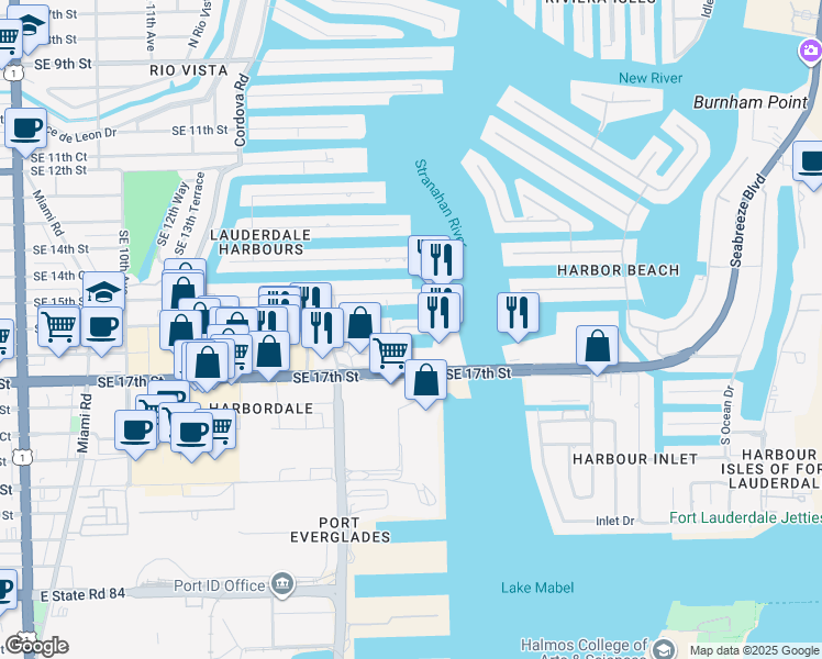 map of restaurants, bars, coffee shops, grocery stores, and more near 1881 Southeast 17th Street in Fort Lauderdale
