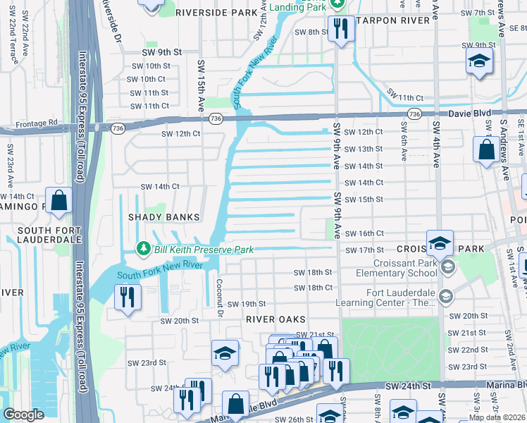 map of restaurants, bars, coffee shops, grocery stores, and more near 1113 Tangelo Isle in Fort Lauderdale