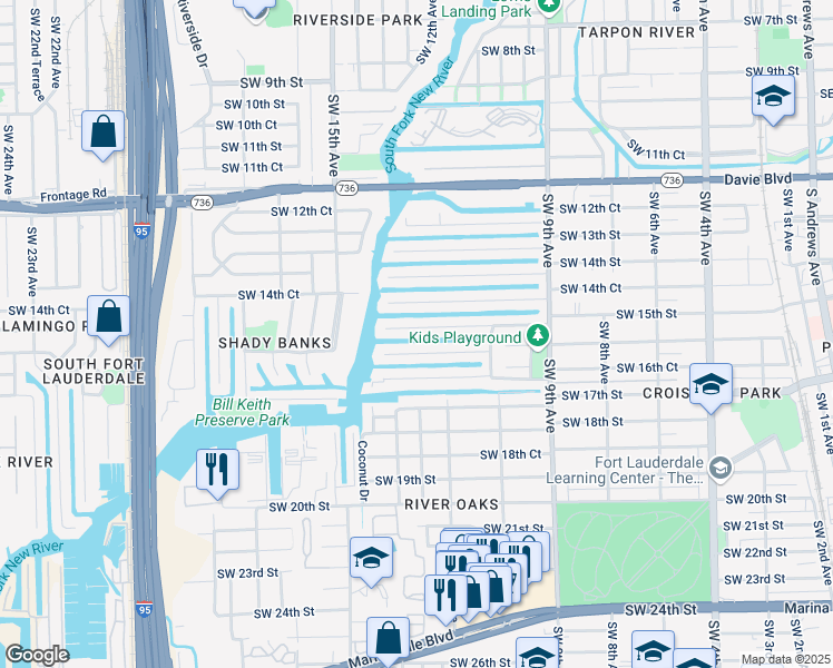 map of restaurants, bars, coffee shops, grocery stores, and more near 1301 Tangelo Isle in Fort Lauderdale