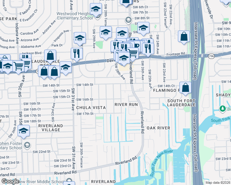 map of restaurants, bars, coffee shops, grocery stores, and more near 2815 Southwest 16th Street in Fort Lauderdale