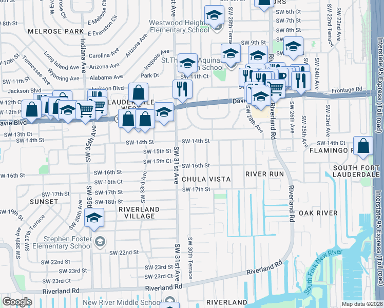 map of restaurants, bars, coffee shops, grocery stores, and more near 1532 Southwest 30th Avenue in Fort Lauderdale
