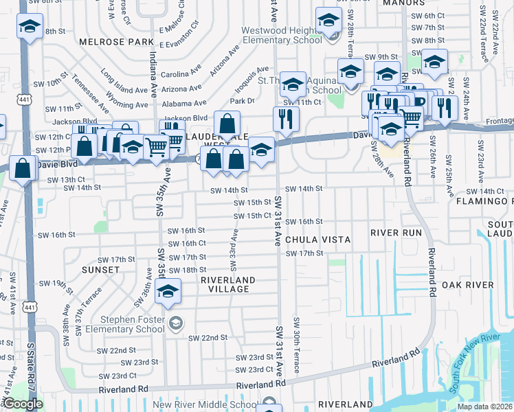 map of restaurants, bars, coffee shops, grocery stores, and more near 3118 Southwest 15th Court in Fort Lauderdale
