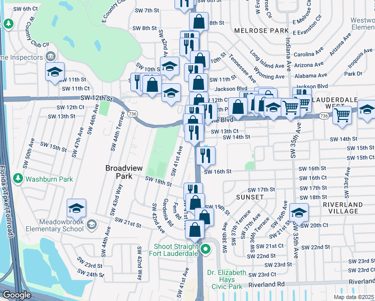 map of restaurants, bars, coffee shops, grocery stores, and more near 1545 South State Road 7 in Fort Lauderdale
