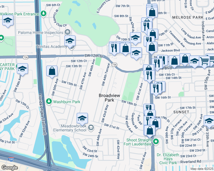 map of restaurants, bars, coffee shops, grocery stores, and more near 1633b Southwest 44th Avenue in Fort Lauderdale
