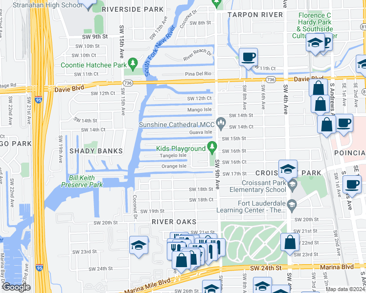 map of restaurants, bars, coffee shops, grocery stores, and more near 1008 Mandarin Isle in Fort Lauderdale