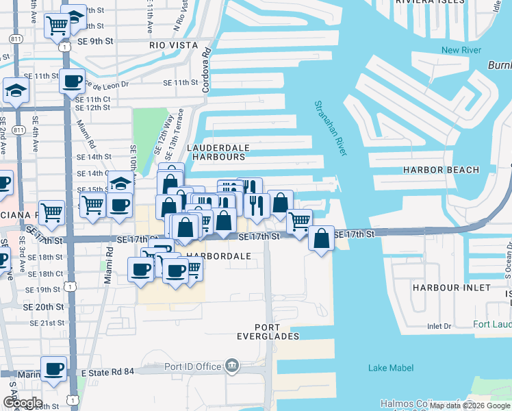 map of restaurants, bars, coffee shops, grocery stores, and more near in Fort Lauderdale