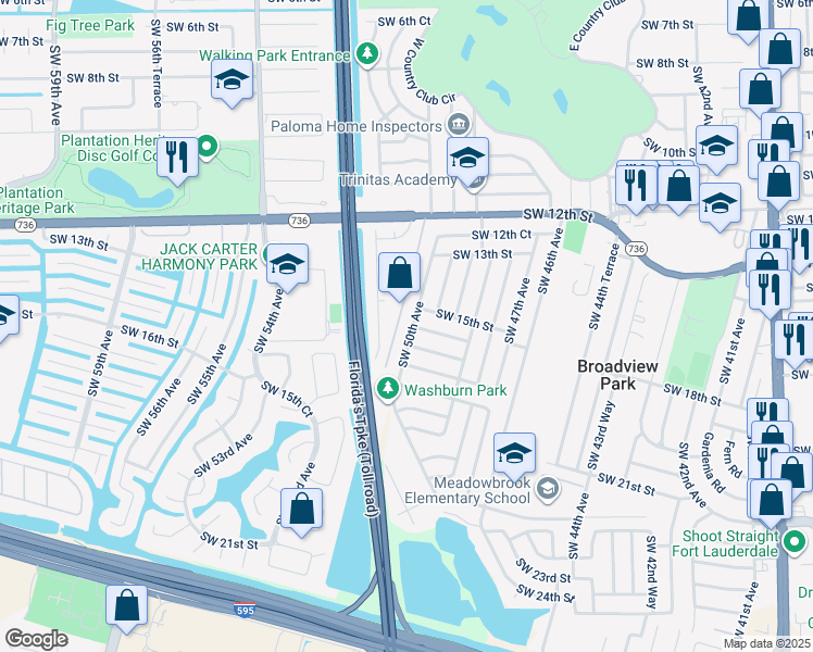 map of restaurants, bars, coffee shops, grocery stores, and more near 4951 Southwest 17th Street in Fort Lauderdale