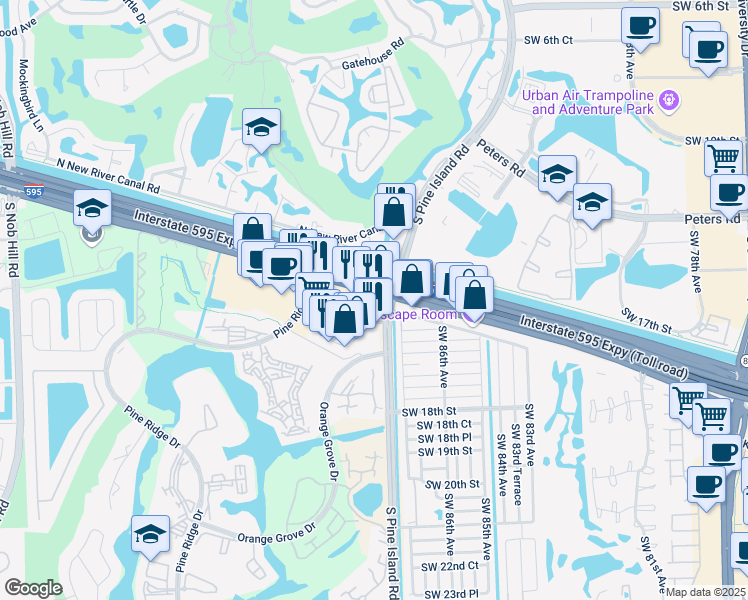 map of restaurants, bars, coffee shops, grocery stores, and more near 8800 West State Road 84 in Davie