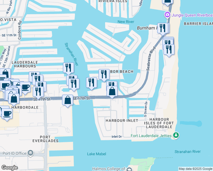 map of restaurants, bars, coffee shops, grocery stores, and more near 2301 Southeast 17th Street in Fort Lauderdale