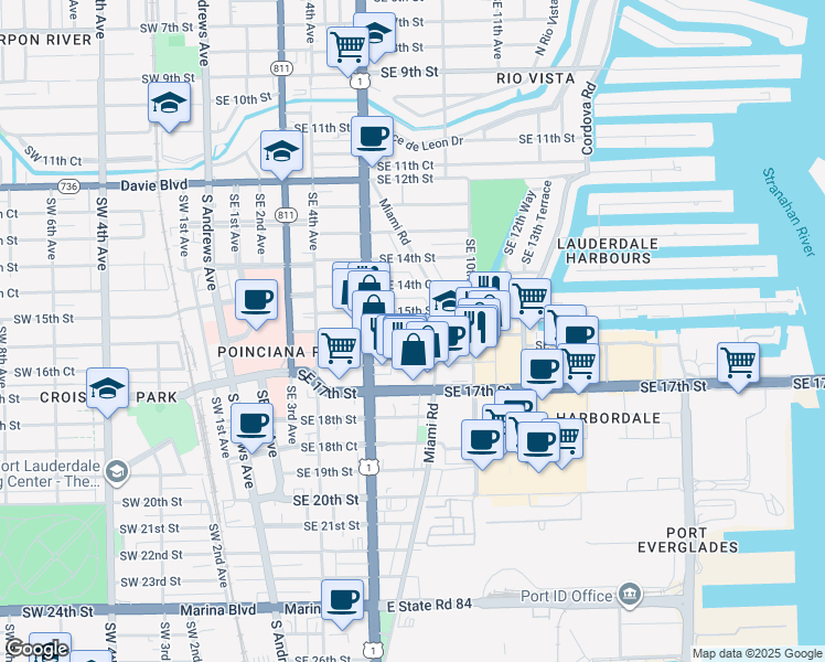 map of restaurants, bars, coffee shops, grocery stores, and more near 800 Southeast 15th Street in Fort Lauderdale