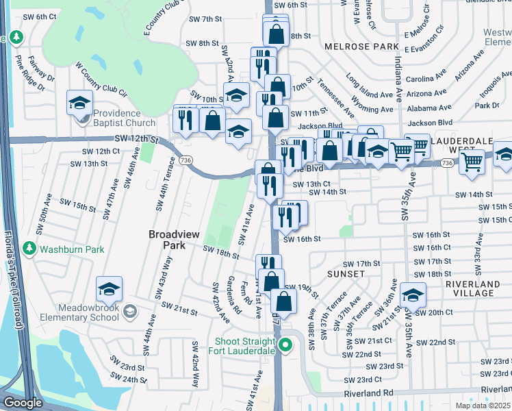 map of restaurants, bars, coffee shops, grocery stores, and more near 4011 Southwest 14th Street in Fort Lauderdale