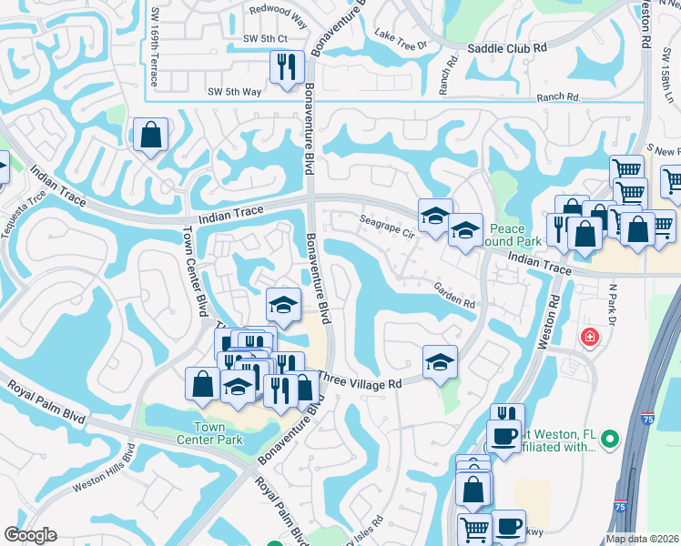 map of restaurants, bars, coffee shops, grocery stores, and more near 1408 Harbour Side Drive in Weston