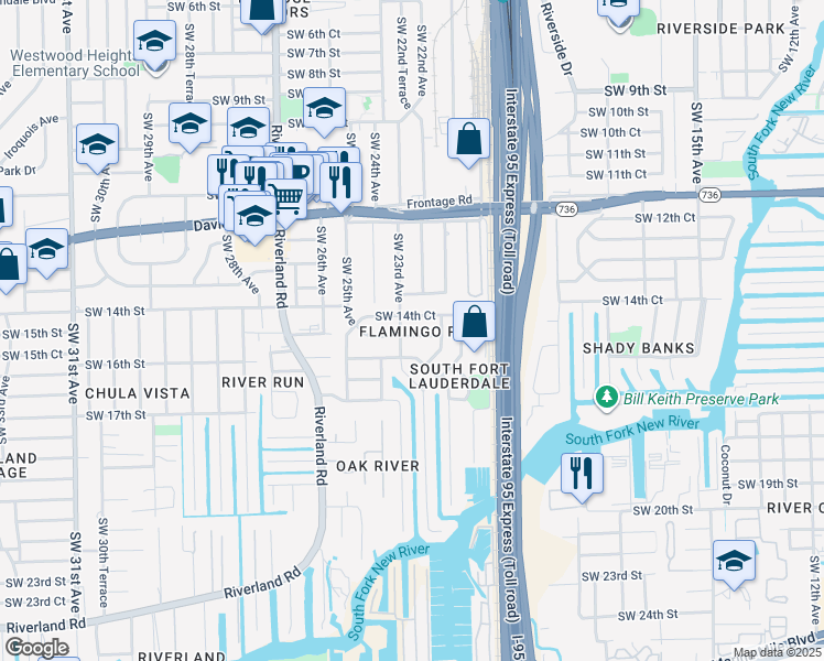 map of restaurants, bars, coffee shops, grocery stores, and more near 2232 Southwest 14th Court in Fort Lauderdale