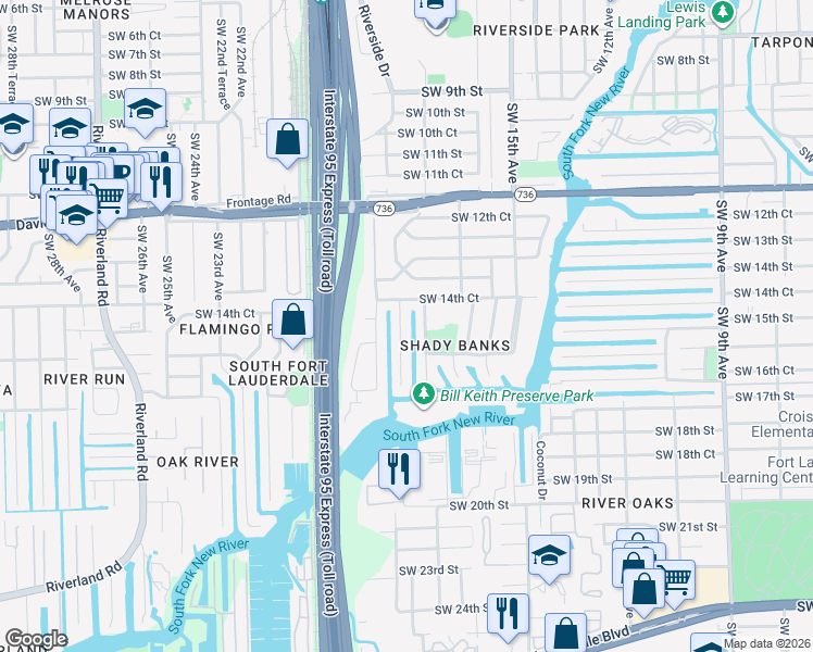 map of restaurants, bars, coffee shops, grocery stores, and more near 1455 Southwest 18th Terrace in Fort Lauderdale