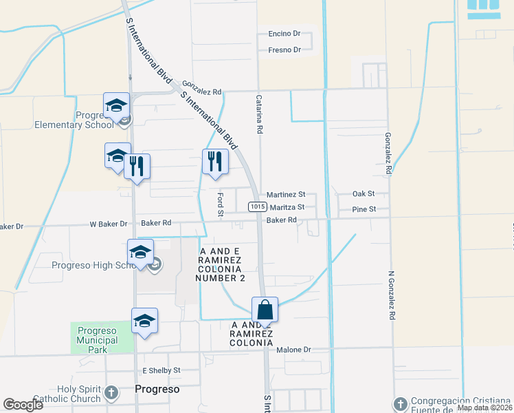 map of restaurants, bars, coffee shops, grocery stores, and more near 1011 Farm to Market Road 1015 in Progreso Lakes