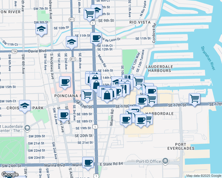 map of restaurants, bars, coffee shops, grocery stores, and more near 800 Southeast 15th Street in Fort Lauderdale
