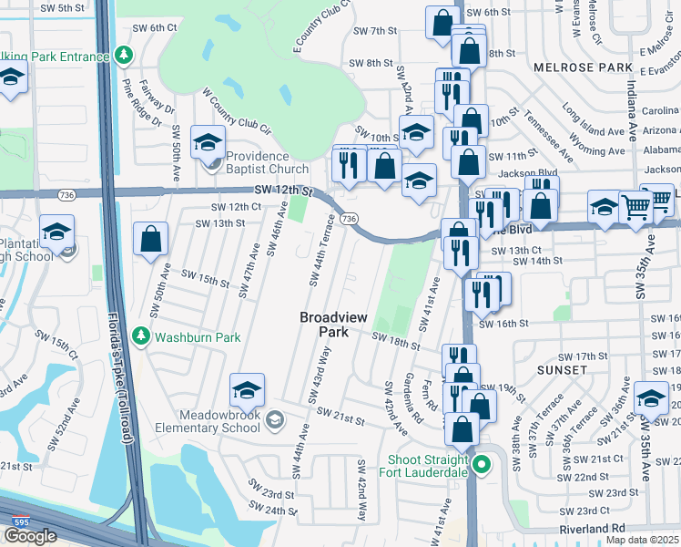 map of restaurants, bars, coffee shops, grocery stores, and more near 1440 Southwest 44th Terrace in Fort Lauderdale