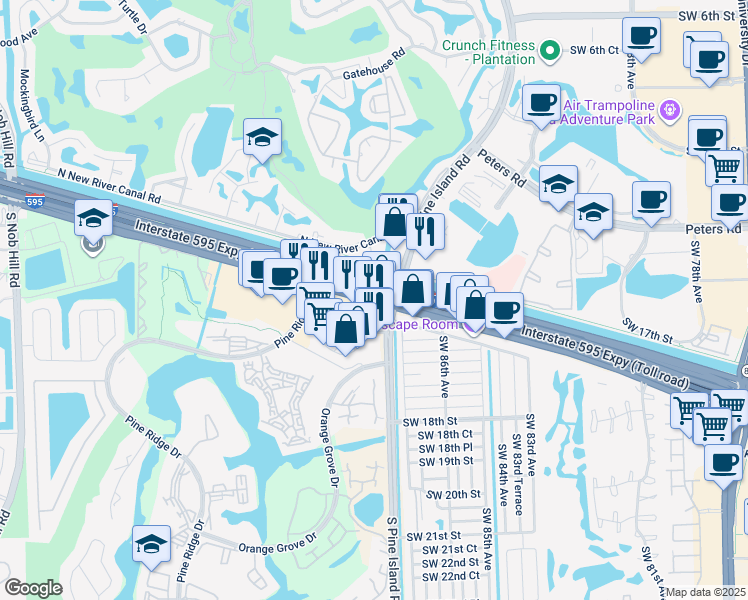 map of restaurants, bars, coffee shops, grocery stores, and more near 8800 West State Road 84 in Davie