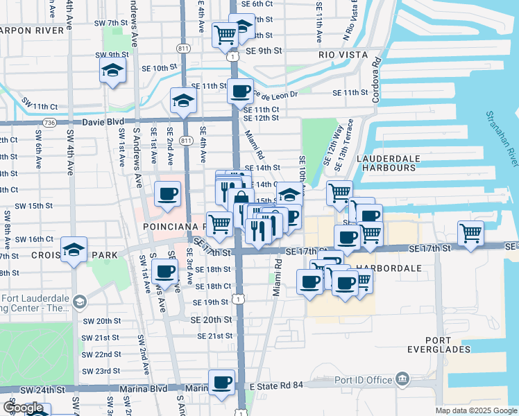 map of restaurants, bars, coffee shops, grocery stores, and more near 630 Southeast 15th Street in Fort Lauderdale