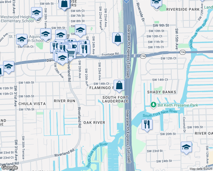 map of restaurants, bars, coffee shops, grocery stores, and more near 2232 Southwest 14th Court in Fort Lauderdale
