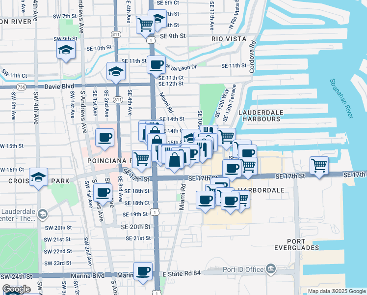 map of restaurants, bars, coffee shops, grocery stores, and more near 800 Southeast 15th Street in Fort Lauderdale