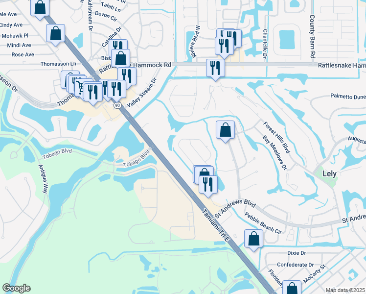 map of restaurants, bars, coffee shops, grocery stores, and more near 233 Pinehurst Circle in Naples