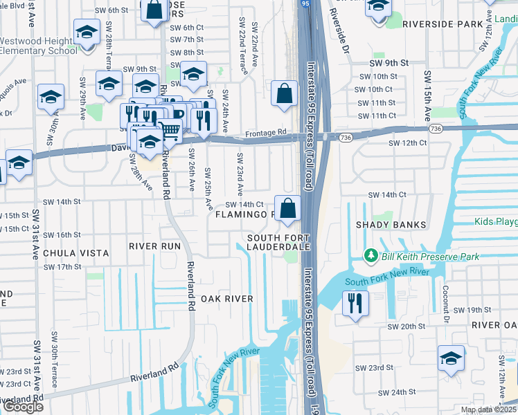 map of restaurants, bars, coffee shops, grocery stores, and more near 2232 Southwest 14th Court in Fort Lauderdale