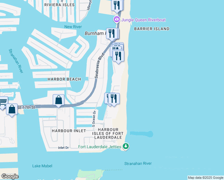 map of restaurants, bars, coffee shops, grocery stores, and more near 1590 South Ocean Lane in Fort Lauderdale
