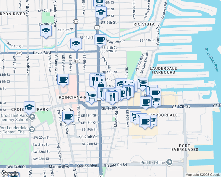 map of restaurants, bars, coffee shops, grocery stores, and more near 800 Southeast 15th Street in Fort Lauderdale