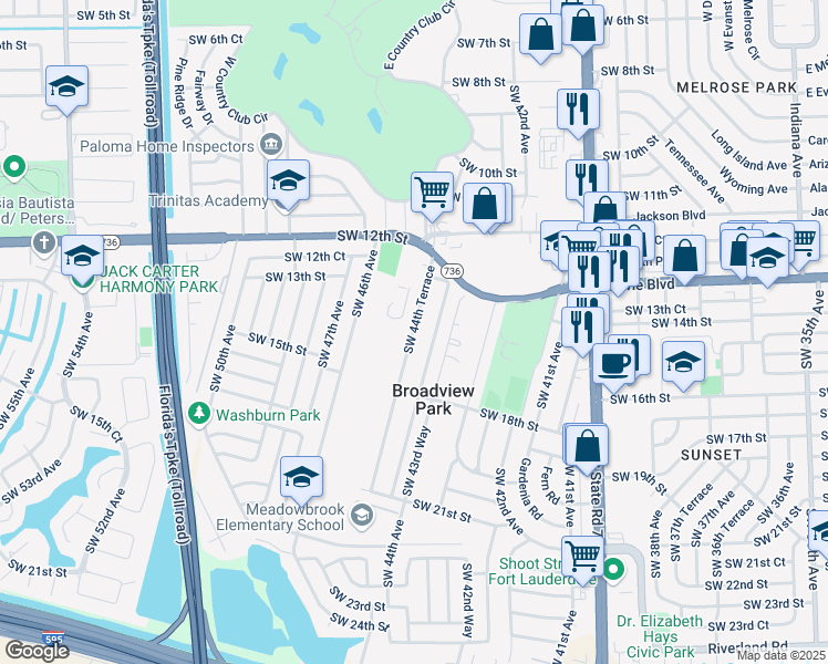 map of restaurants, bars, coffee shops, grocery stores, and more near 1440 Southwest 44th Terrace in Fort Lauderdale