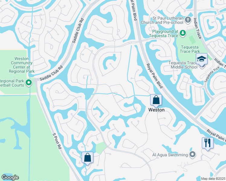 map of restaurants, bars, coffee shops, grocery stores, and more near 2468 Poinciana Lane in Weston