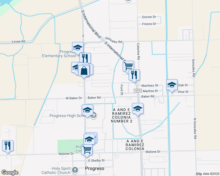 map of restaurants, bars, coffee shops, grocery stores, and more near 418 K Street in Progreso Lakes