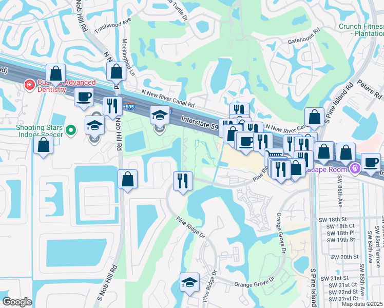 map of restaurants, bars, coffee shops, grocery stores, and more near 9435 Evergreen Place in Davie