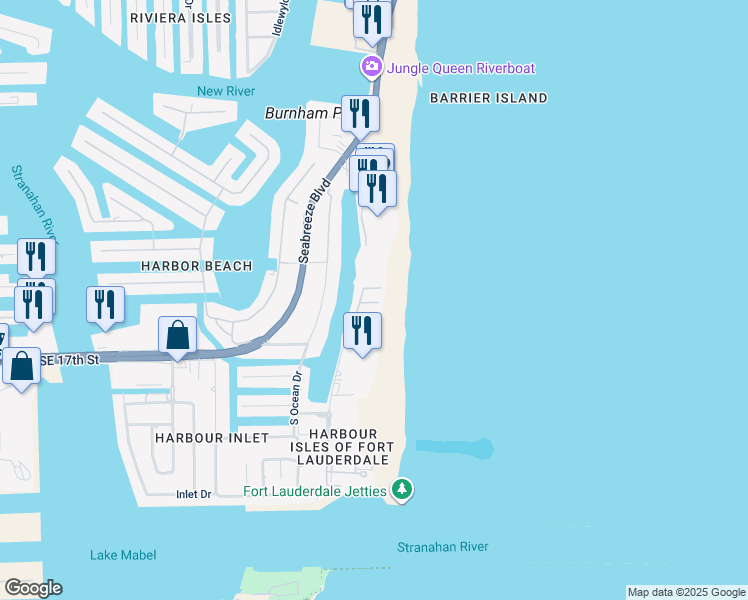 map of restaurants, bars, coffee shops, grocery stores, and more near 1590 South Ocean Lane in Fort Lauderdale