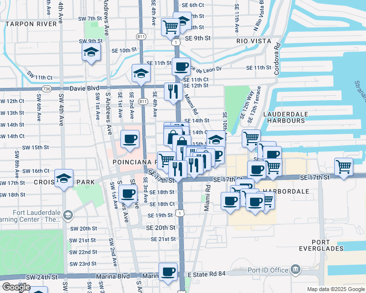 map of restaurants, bars, coffee shops, grocery stores, and more near 630 Southeast 15th Street in Fort Lauderdale