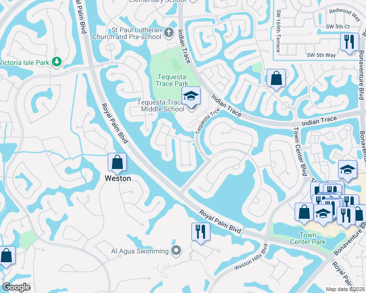 map of restaurants, bars, coffee shops, grocery stores, and more near 1525 Seabay Road in Weston