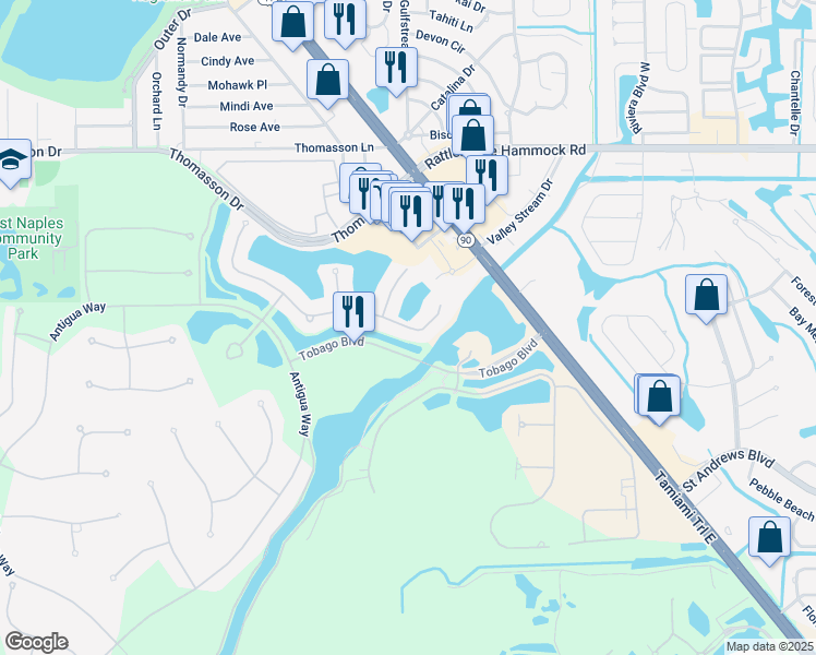 map of restaurants, bars, coffee shops, grocery stores, and more near 4968 Andros Drive in Naples