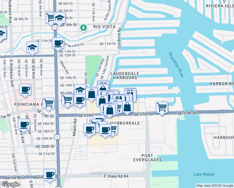 map of restaurants, bars, coffee shops, grocery stores, and more near 1490 Southeast 15th Street in Fort Lauderdale