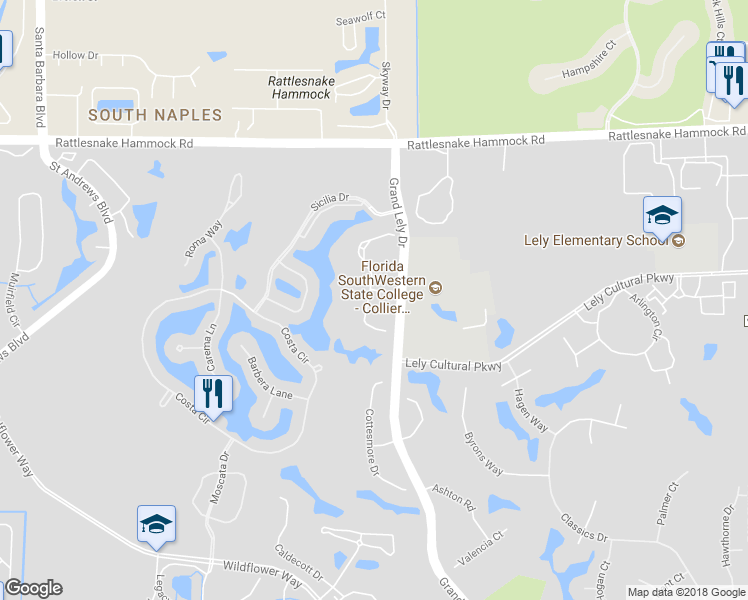 map of restaurants, bars, coffee shops, grocery stores, and more near 7520 Moorgate Point Way in Naples