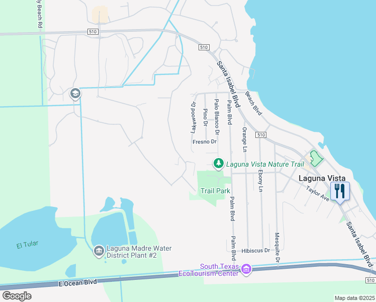 map of restaurants, bars, coffee shops, grocery stores, and more near 58 Lakewood Drive in Laguna Vista