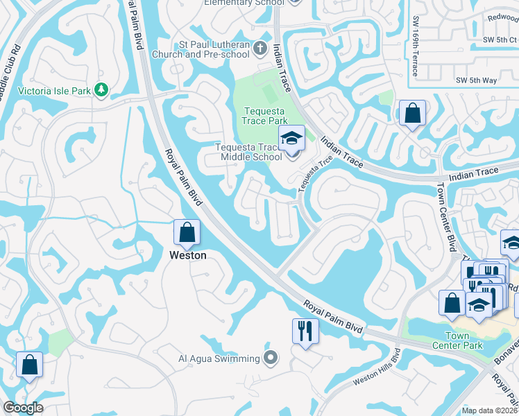 map of restaurants, bars, coffee shops, grocery stores, and more near 1216 Bayview Circle in Weston