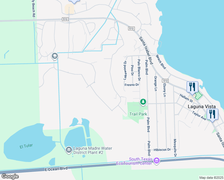 map of restaurants, bars, coffee shops, grocery stores, and more near 62 Bethpage Drive in Laguna Vista
